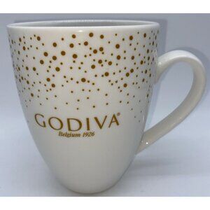 Godiva Coffee Tea Mug Cup Belgium 1926 White Gold Dots Ceramic